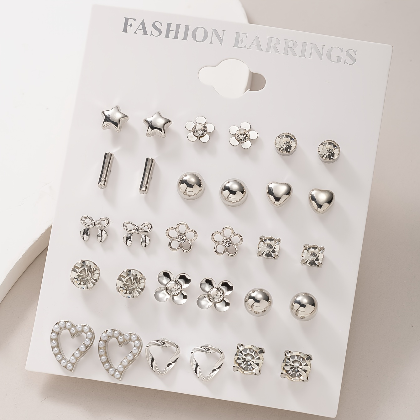 TEMU A 30pcs Earring Set, Fashionable And Simple Jewelry With Heart-shaped, Cute , Bow, And Star Designs, Multi-piece Set Of Women's Stud Earrings, Casual Combination Gift