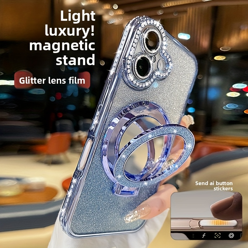 TEMU Coque de téléphone - H99 Support Magnétique Compatible avec pour Iphone 17, Nouveau Design Diamant Étincelant pour Femmes, Protection Complète
