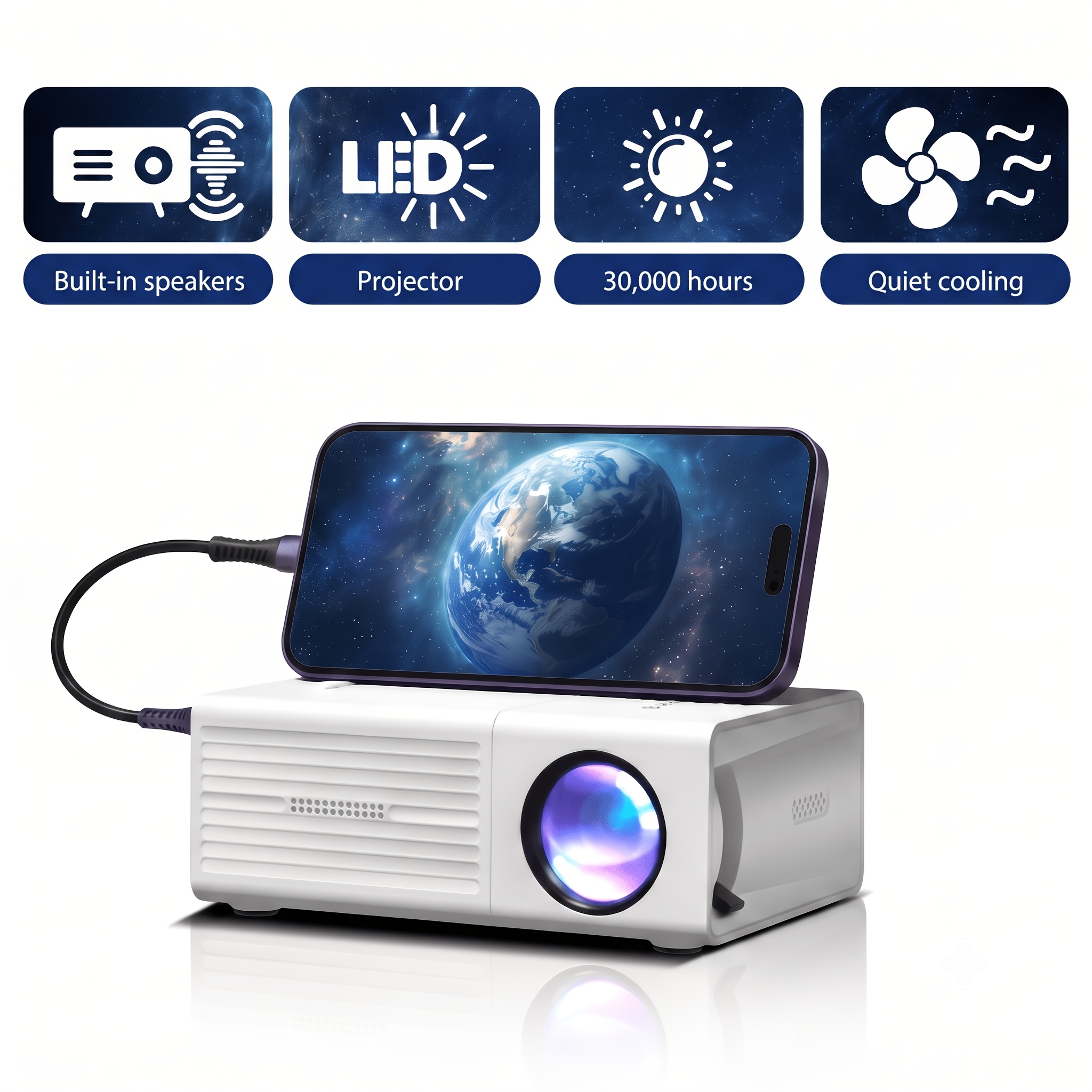 TEMU Home Theater Mini Projector Portable Design Built- Speaker Remote Control For Entertainment
