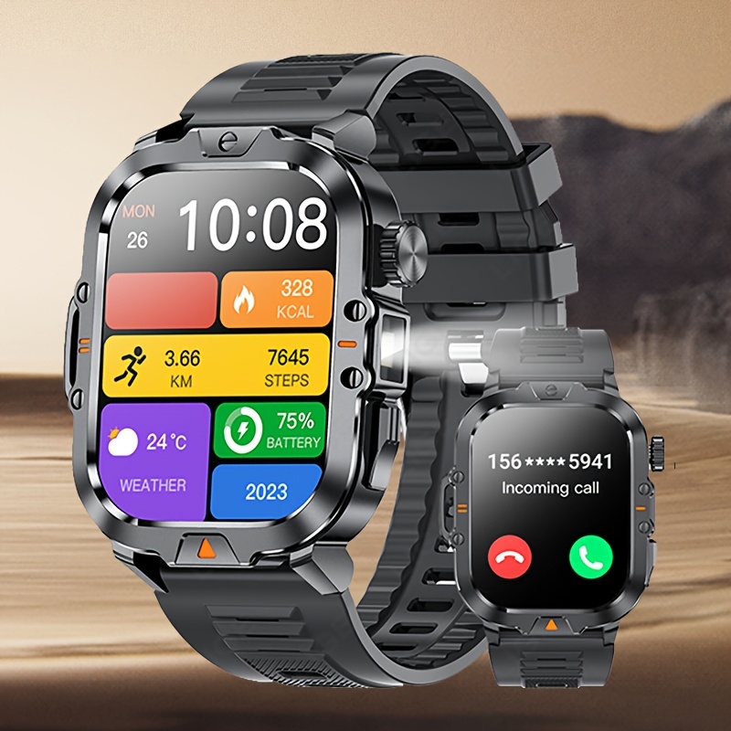 LIGE New Fashion Smartwatch for men 5.11 cm Large Screen Flashlight 100 + Exercise Modes Message Push Voice Assistant Monitoring Wireless Call 400mAh Large Battery Alarm Clock Weather Watch