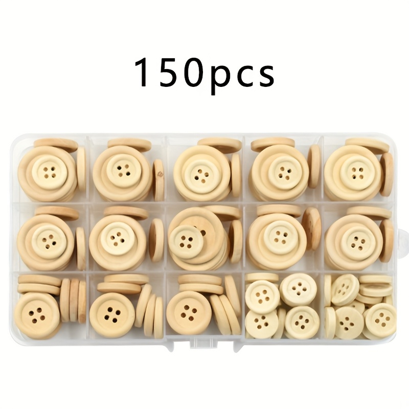 Image of 150pcs Box Of Natural Unfinished Wooden Button Beads 15mm/20mm/25mm Wooden Buttons Suitable For Handicrafts Home Clothing Decorative Beads Wooden Decorative Crafts(beads)