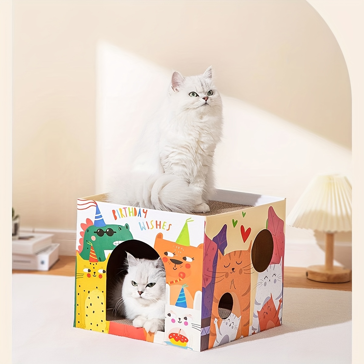 Colorful Cartoon Cat House Scratcher Durable Cardboard Cat Bed with Fun  Illustrations Indoor Cats, Cat Scratching Post|* Design