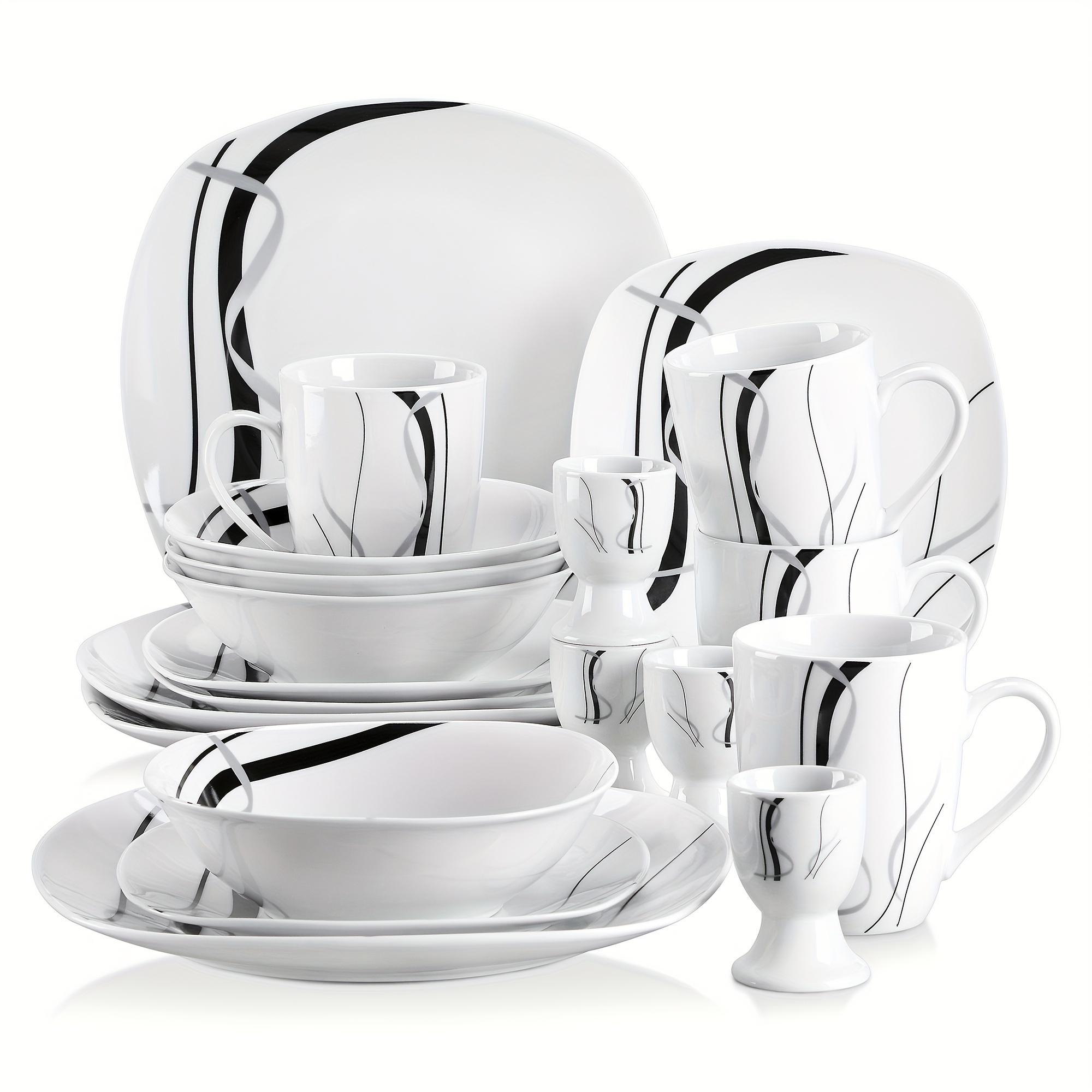 20pcs Dinnerware Sets Square Plates And Bowls Sets With Mugs Black And Sets Plate Set And Egg Cups