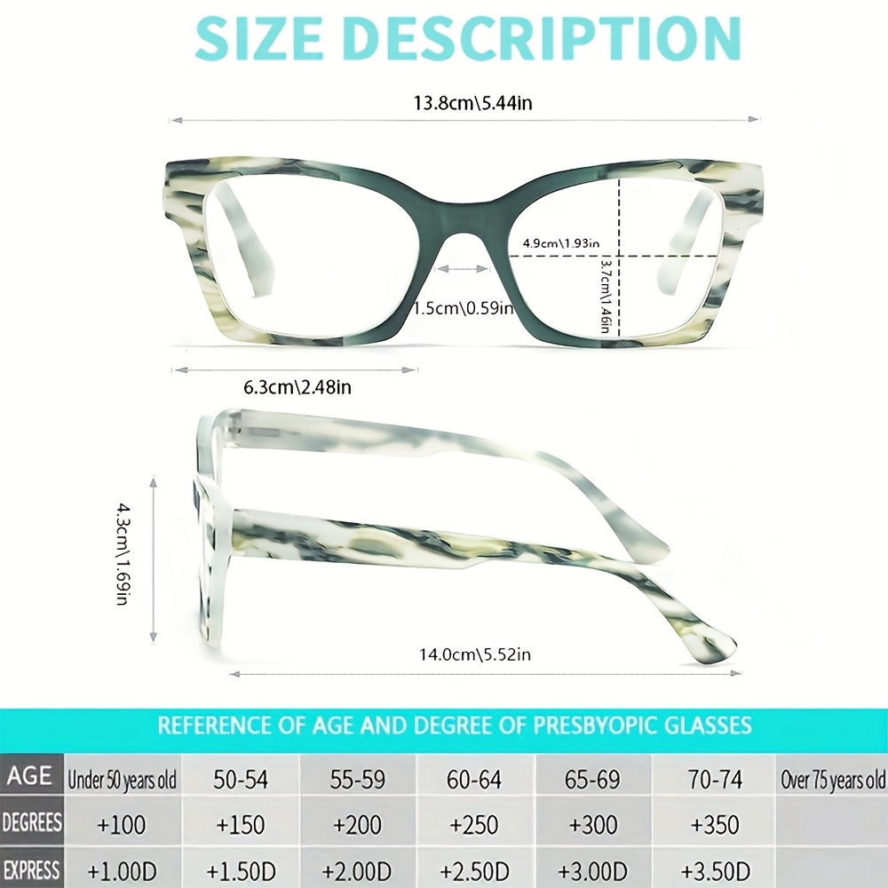 4-Pack Lightweight Square Frame Vintage Reading Glasses