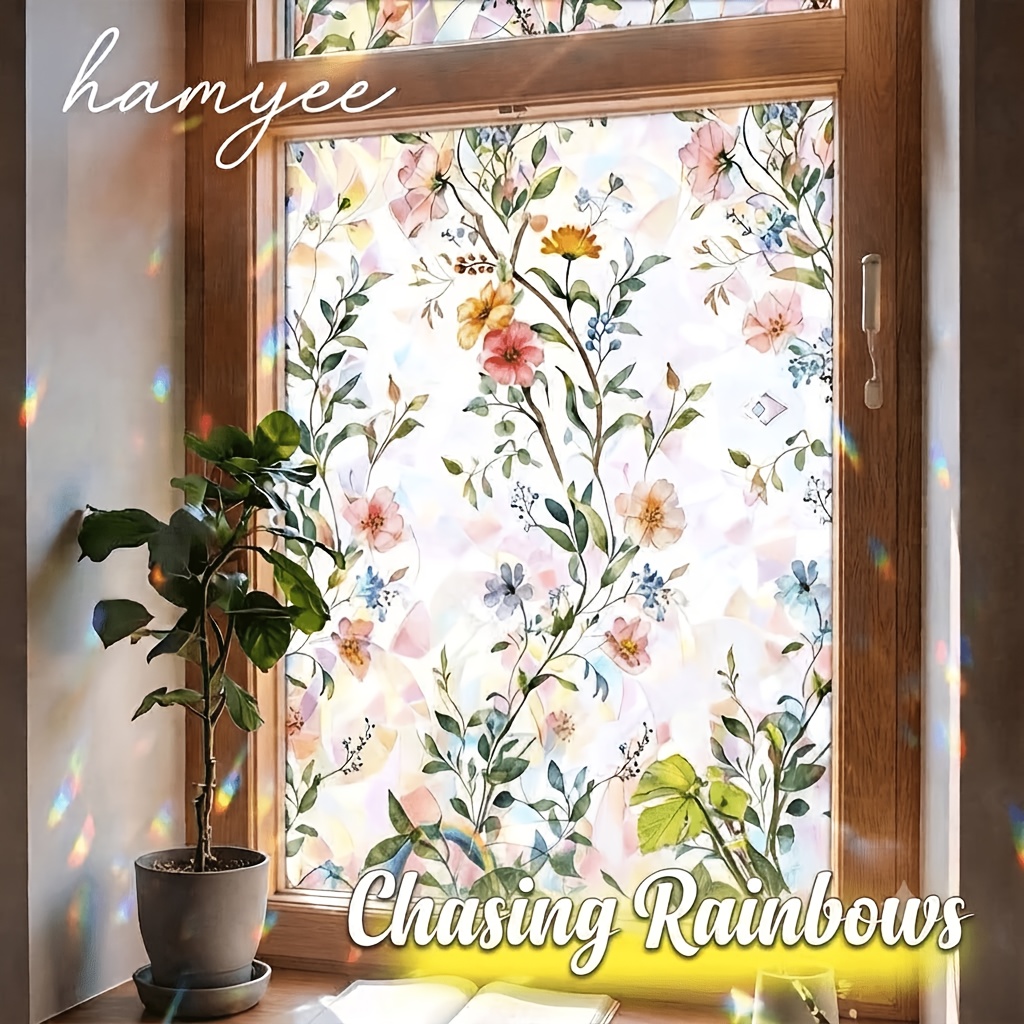 TEMU Rainbow Window Privacy Film Static Cling, Nursery Decorative Window Film Decorative Stained Glass Window, Semi-transparent Uv Blocking For