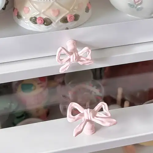 pink bow knobs for dresser Bow Knobs, Metal Bow Dresser Pulls, Cute Decorative Drawer Knobs for Cabinets, Pink, Size: 1.3 x 1.02
