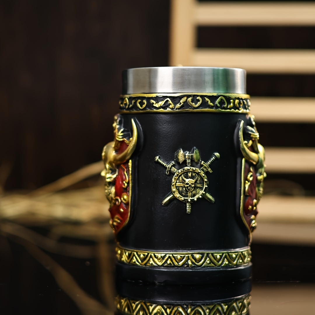 a large capacity 600ml beer glass european medieval viking pirate wine glass viking   coffee cup stainless steel water cup skull mark coffee cup halloween gift details 3