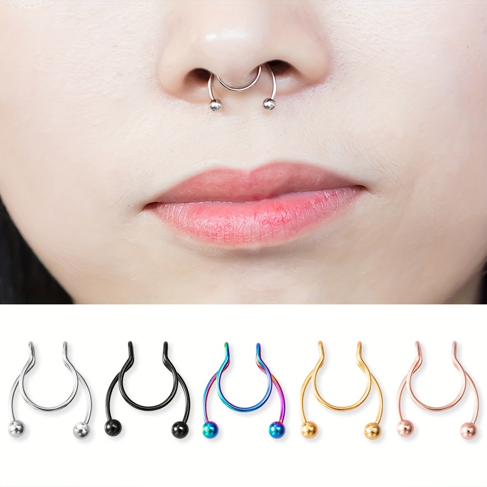 1/5pcs Fake Nose Ring Easy Hoop Septum Rings