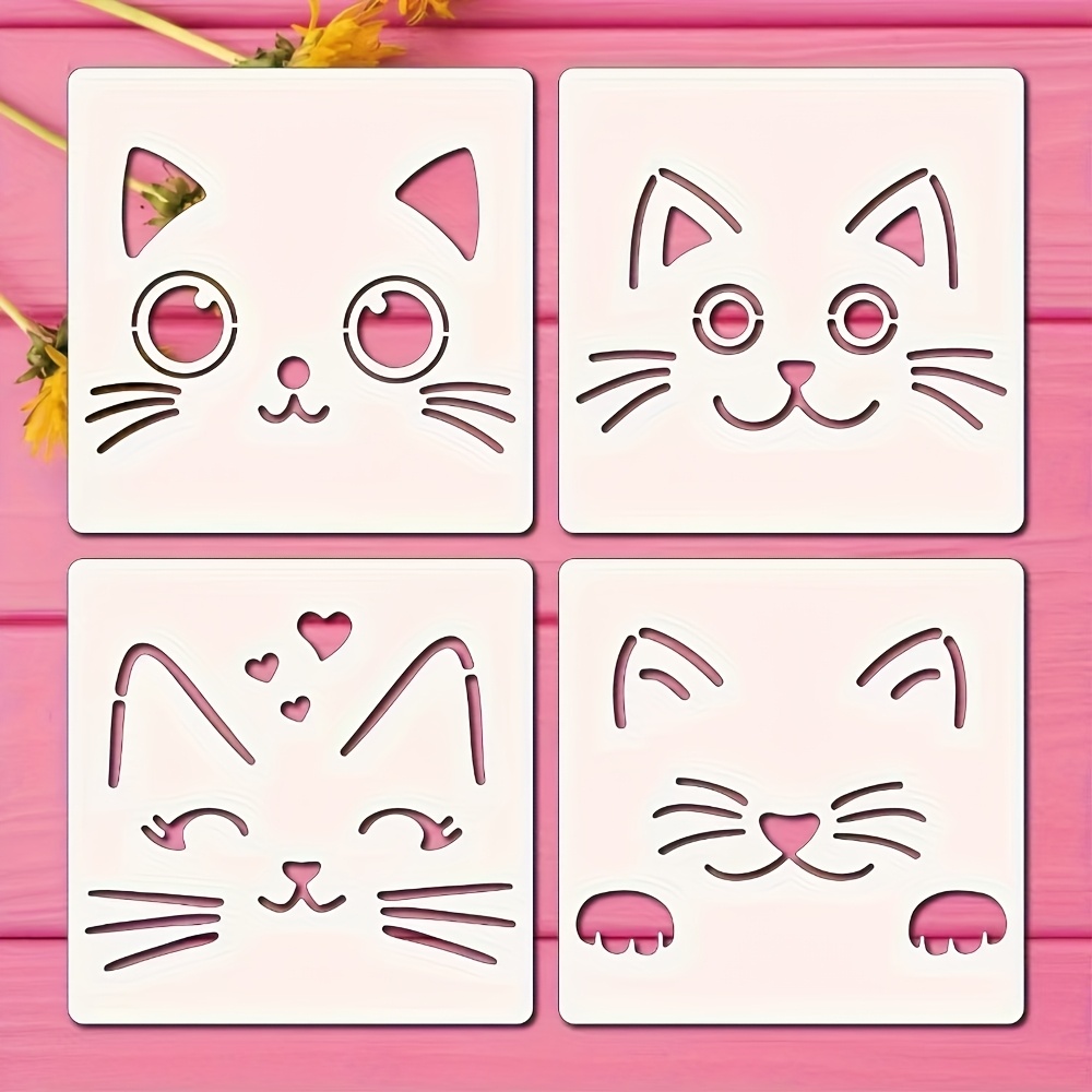 TEMU 4 Styles Of Reusable Stencils With Kittens - Home Decor On Canvas And Glass - Gift Project Decoration/gift Art Decor, Animal Theme, Material,