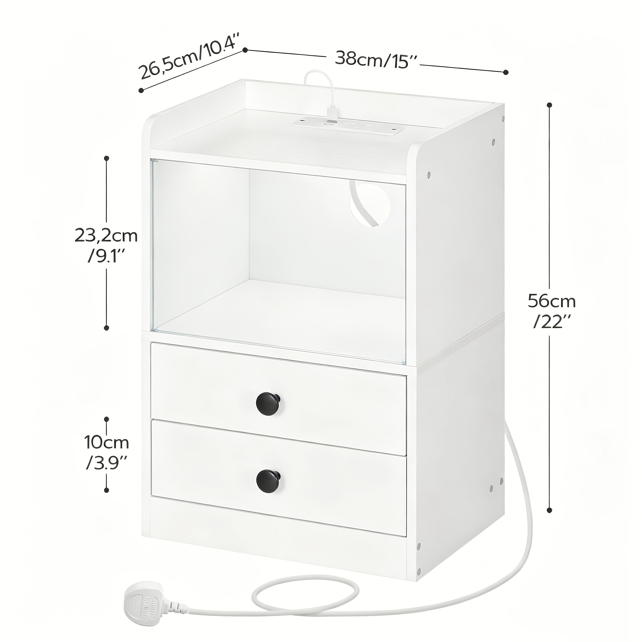 TEMU White Side Table, Bedside Table With Charging Station, Nightstand With 2 Drawers For Bedroom, Living Room