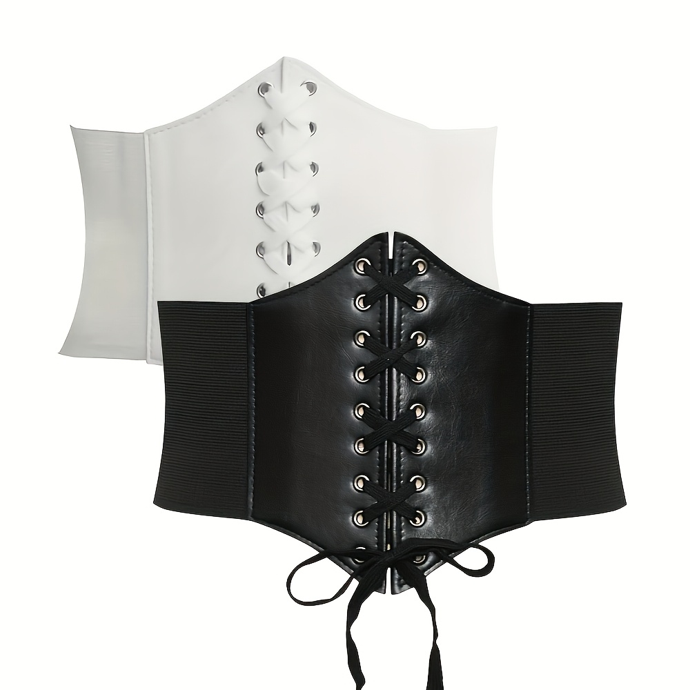 Image of 2pcs Women' Color Waist Cincher, Rivet Wide Belt With Tie, Court-style Decorative Wide Belt For Women