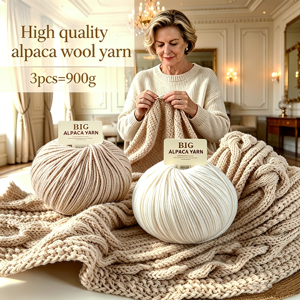 item picture 3pcs set of large volume high quality alpaca wool yarn 300g per   total 900g soft and comfortable medium thick wool yarn handcrafted crochet knitting yarn beginner casual knitting material suitable for knitting sweaters hats coats