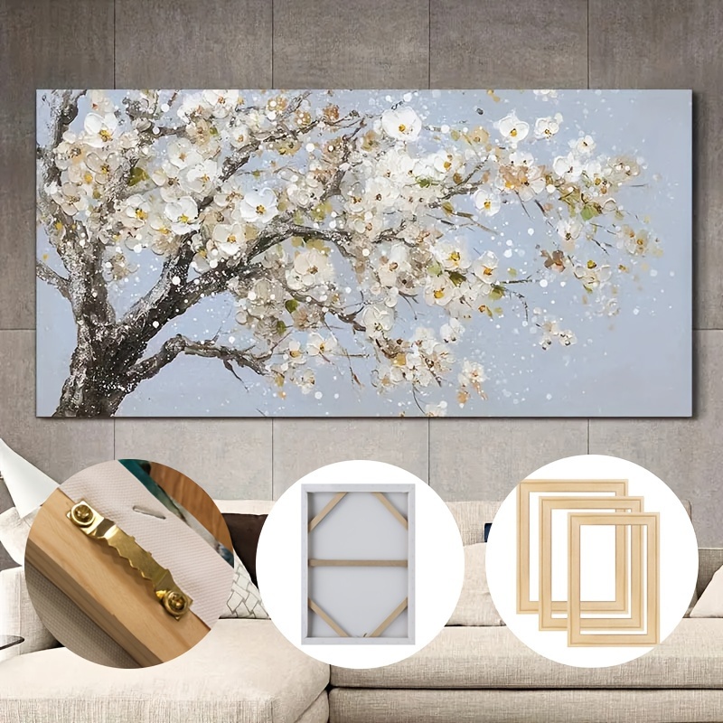 

1pc Framed Canvas Printed Poster With Halo Dyed White Flower Temperament, Modern Art Abstract High-definition Pictures, Living Room, Bedroom, Study, Bathroom, Home Mural