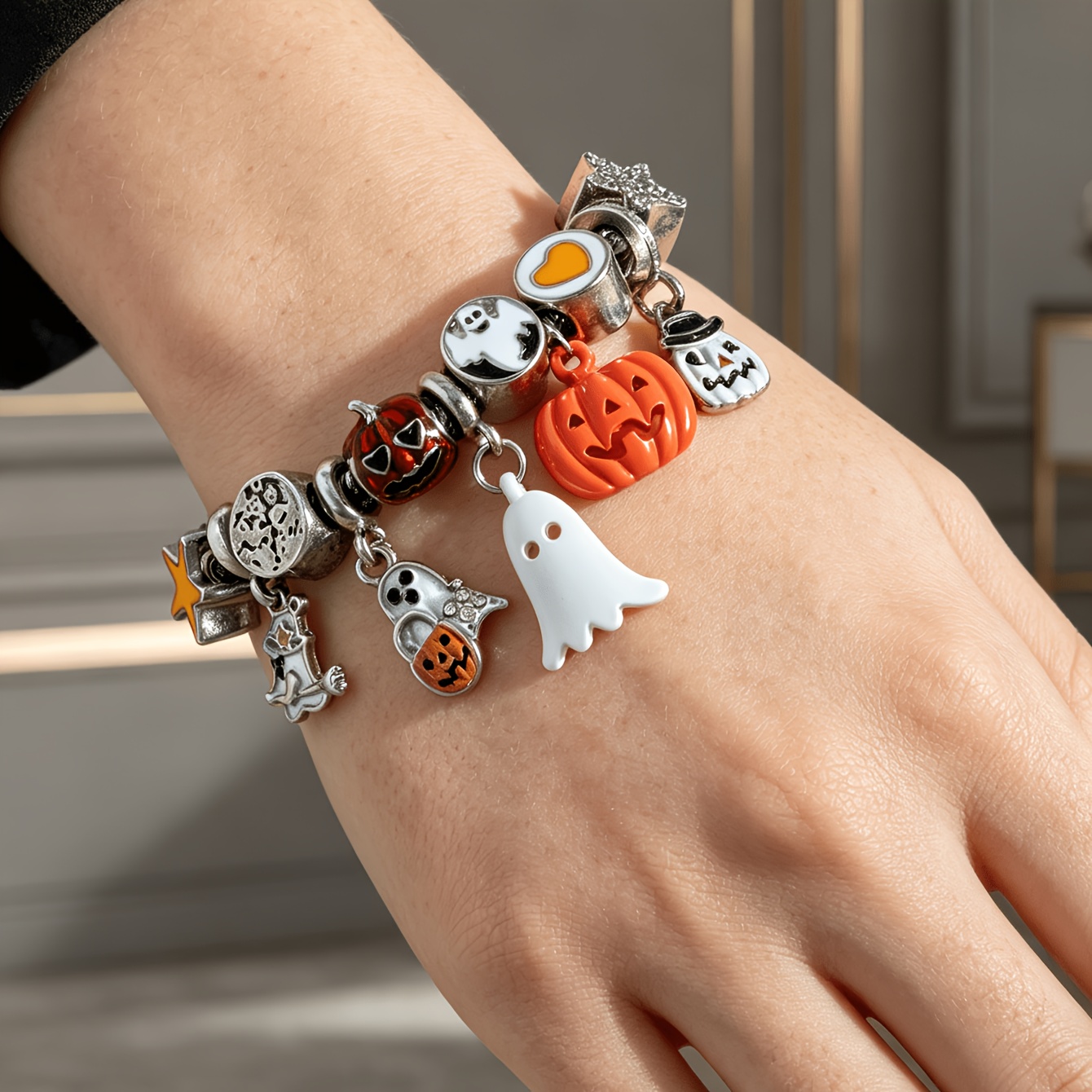 TEMU A New European And American Cross-border Fashionable And Halloween-themed Bracelet Featuring Multiple Elements Including And Pumpkins. Box Not