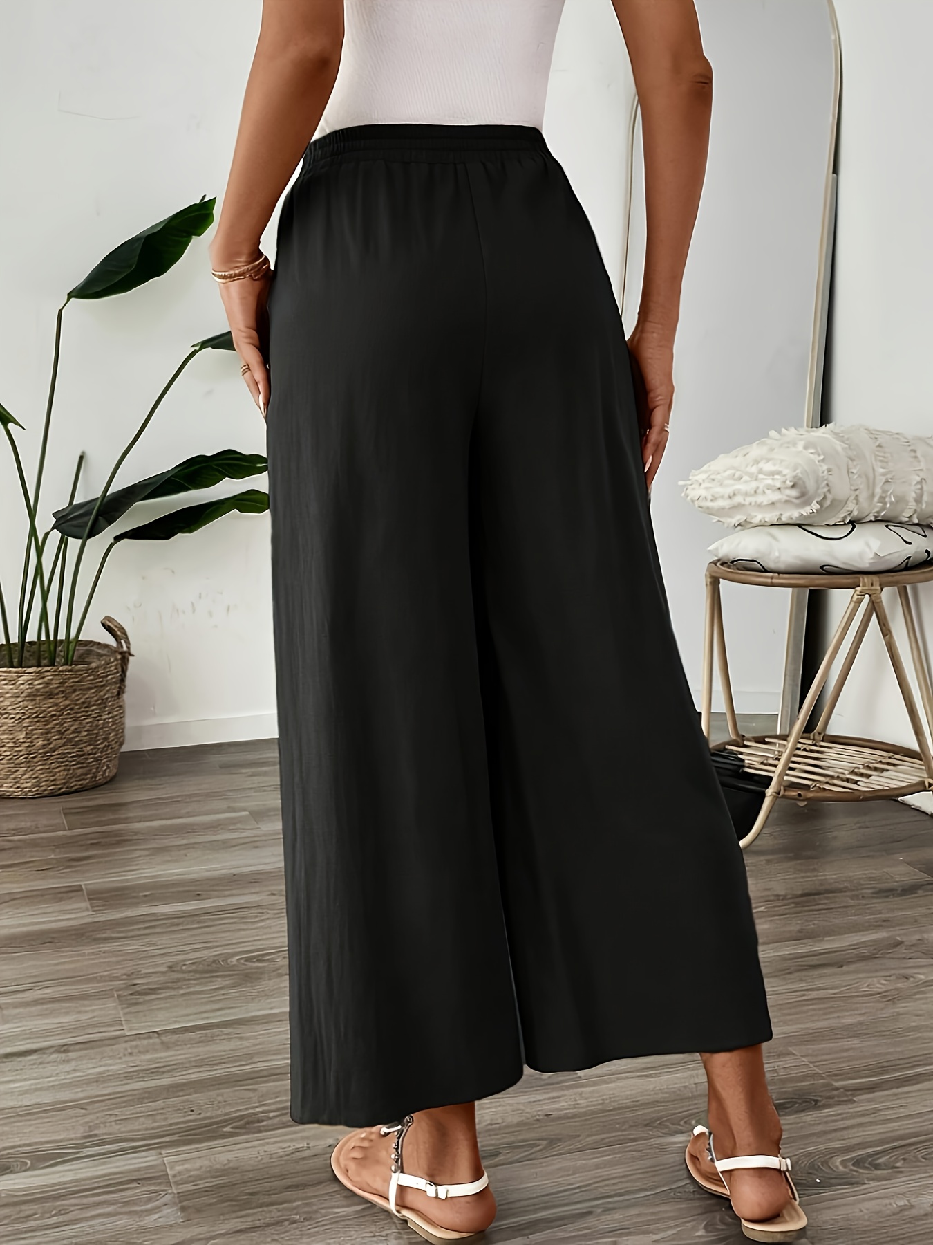 plus size autumn clothing single piece casual womens wear   drawstring relaxed three quarter pants comfortable breathable print straight three quarter trousers