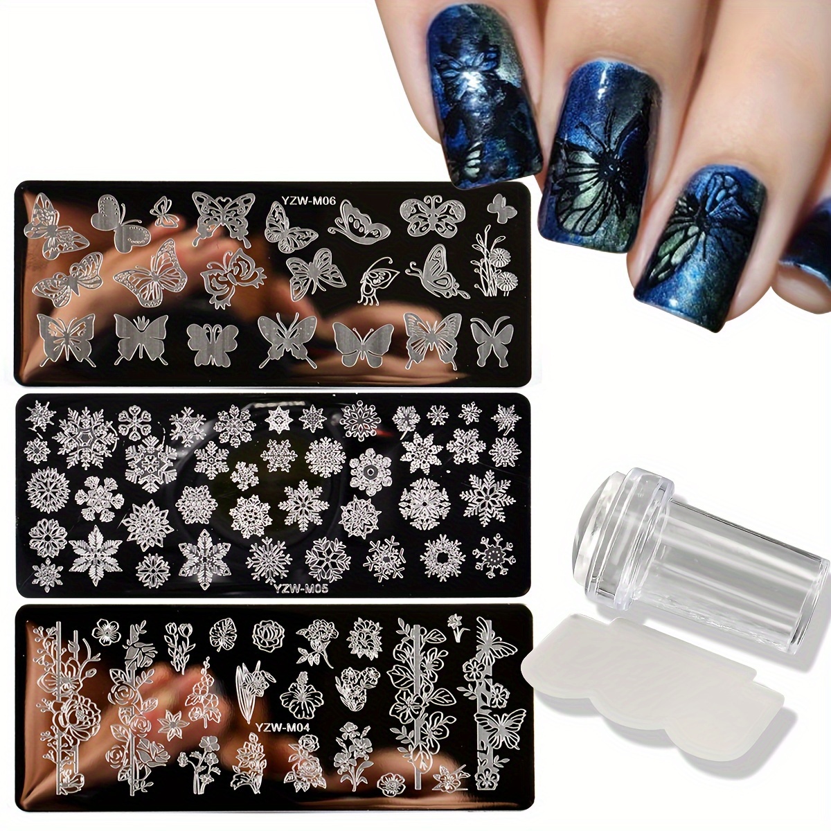 

Nail Art Stamping Kit With Butterfly, Floral & Snowflake Designs - 5-piece Set Including Nail Stamping Plates, Stamper & Scraper - Diy Nail Design Tool For Manicure - Salon-quality, Alcohol Free