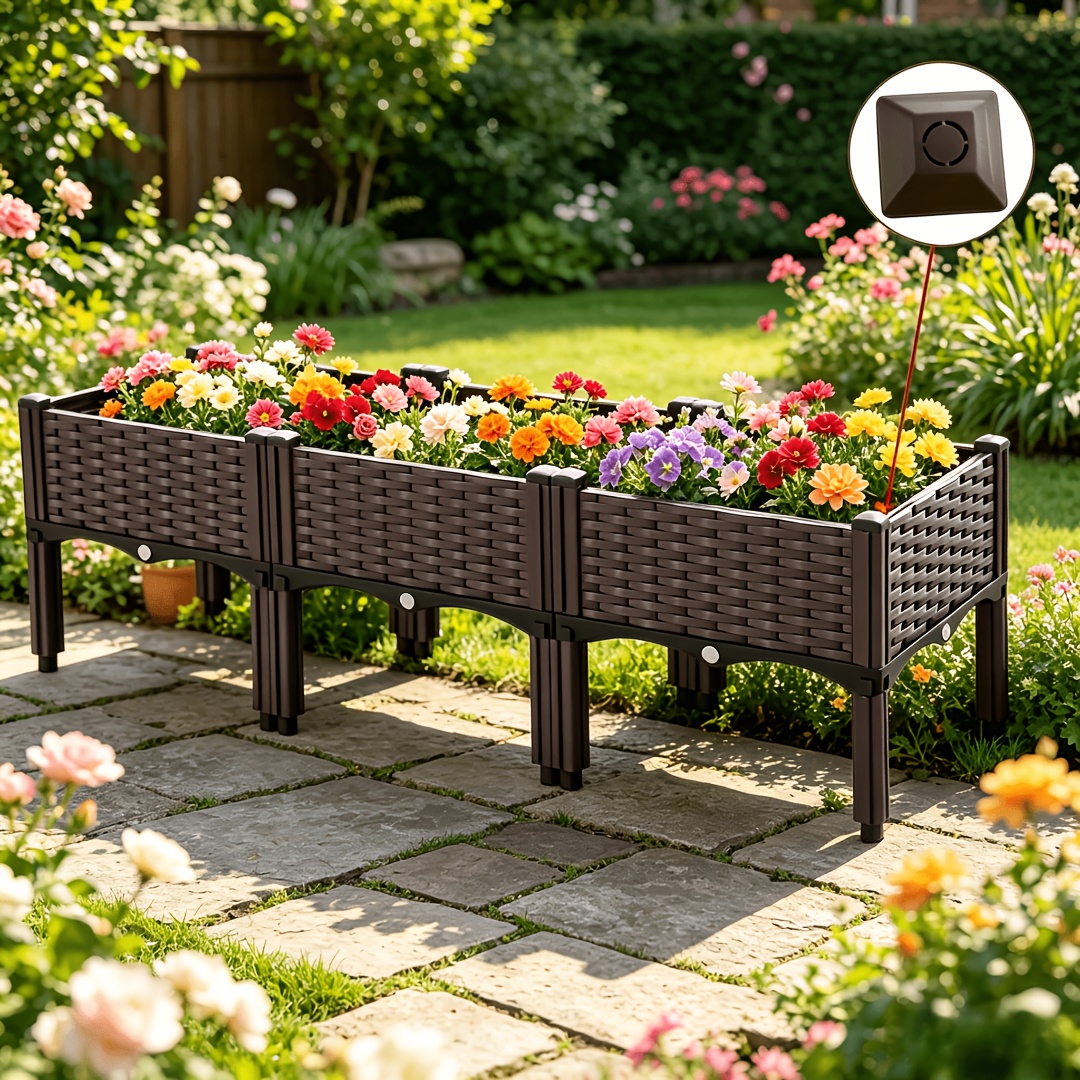 2 3pcs raised garden bed with legs elevated plastic planter box for outdoor plants vegetables and herbs with drainage system balcony planting box pot for garden lawn flowerpot outdoor box