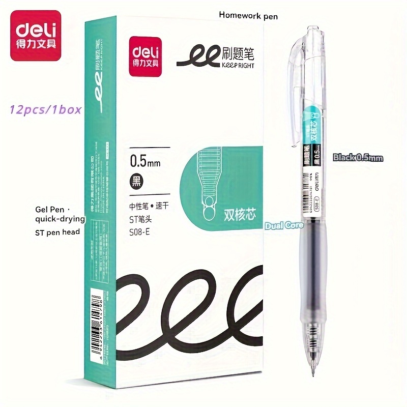 

Deli# 12pcs/1box #gel Pen #st Tip: 0.5mm #black Not Easy To Roll Off, Telescopic Design Silicone Sheath Is Comfortable To Hold The Penwear-resistant And . Christmas Gifts, Deli