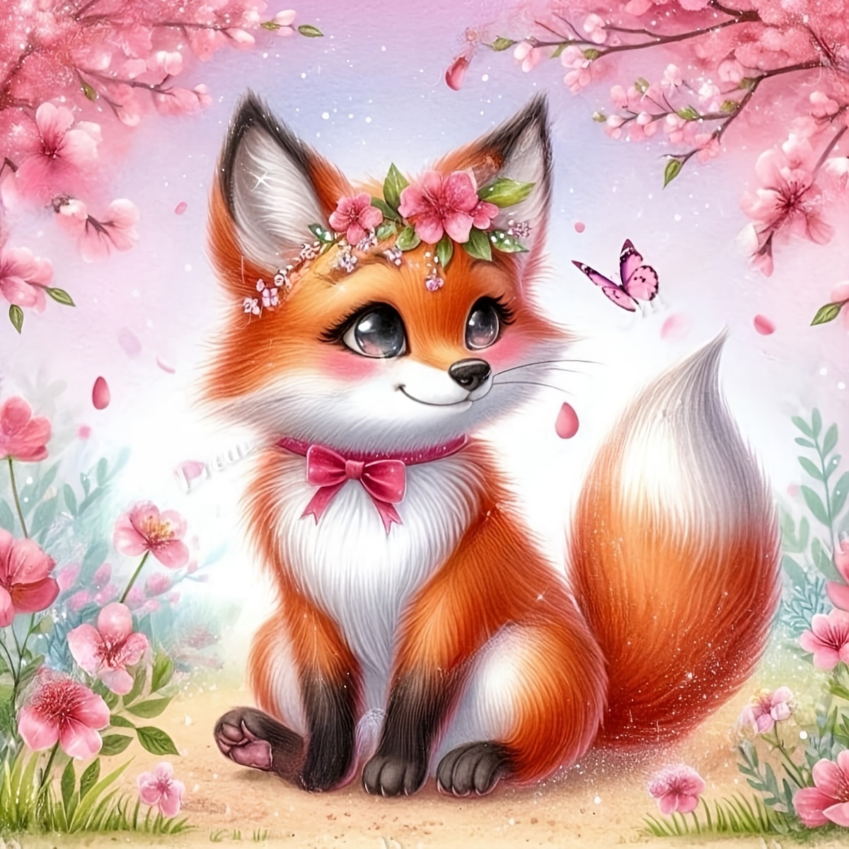 

Zuoanlf 5d Diy Diamond Painting Kit, Anime Fox With Floral Wreath, Round Acrylic Rhinestone Mosaic Art, 20x20cm, For Home Decor & Gift