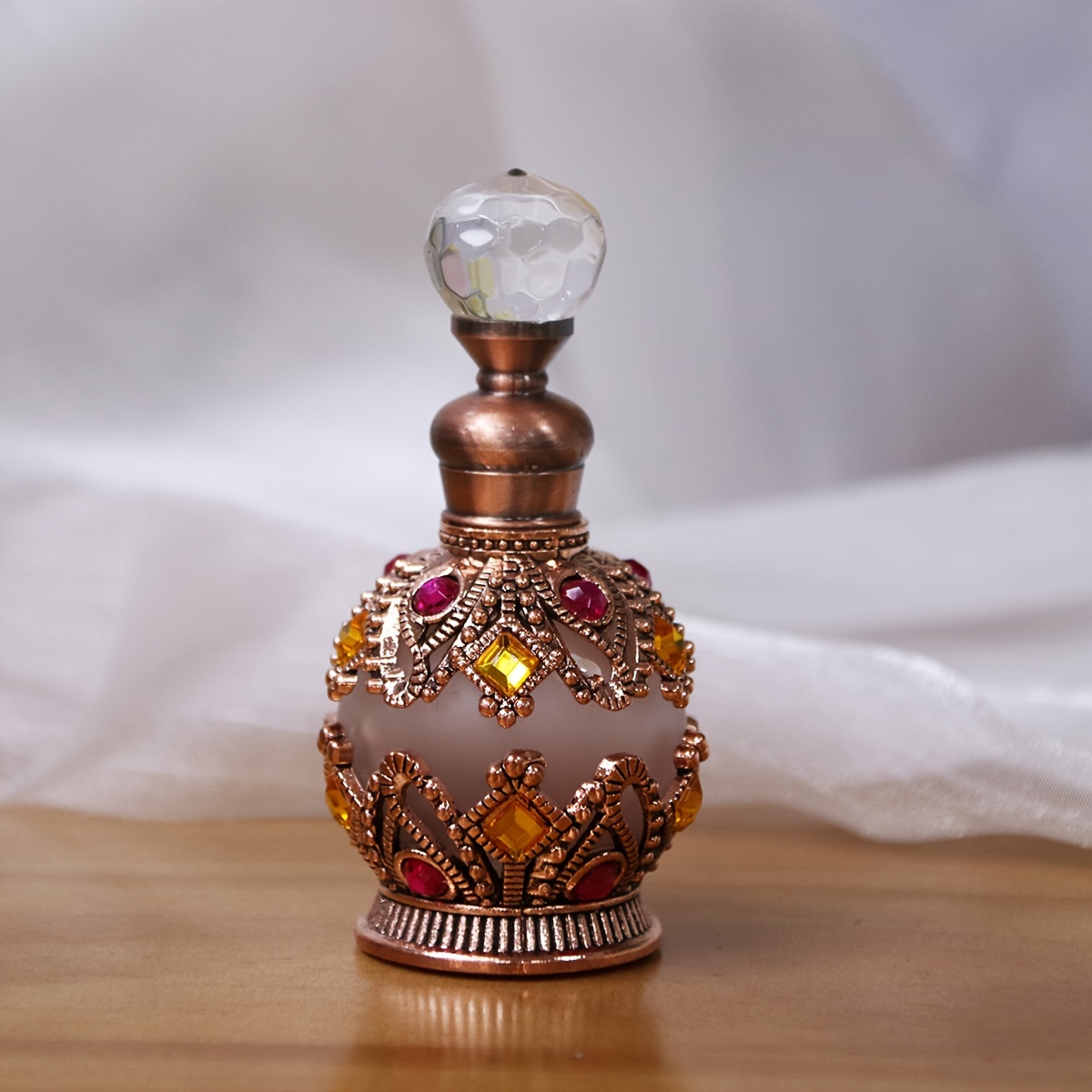 E-shop 15ml Dubai Arabischer Stil Runde Exquisite Diamant Retro Mehrfarbige Ätherische Ölflasche, Heimdekoration Schminktischdekor Frauen Mädchen
