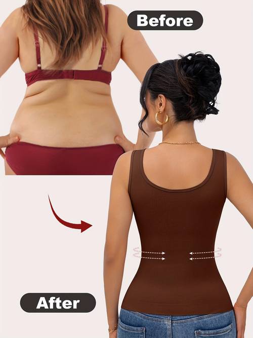 high support seamless tummy control top breathable rib design no padding posture back support shaping solid color high fabric