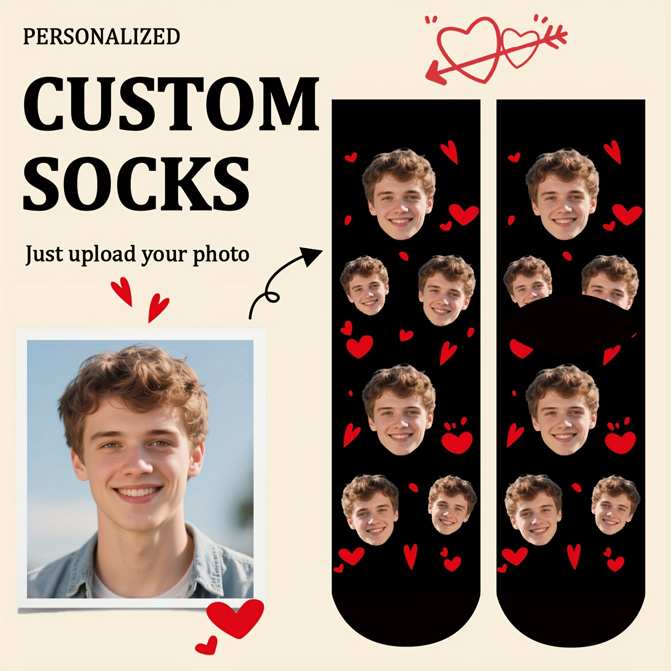 E-shop 1 Paar personalisierte Socken, passende Socken mit individuellem Design, mit stylischen Designs mit Fotos, romantische Geschenksocken, Jubiläums