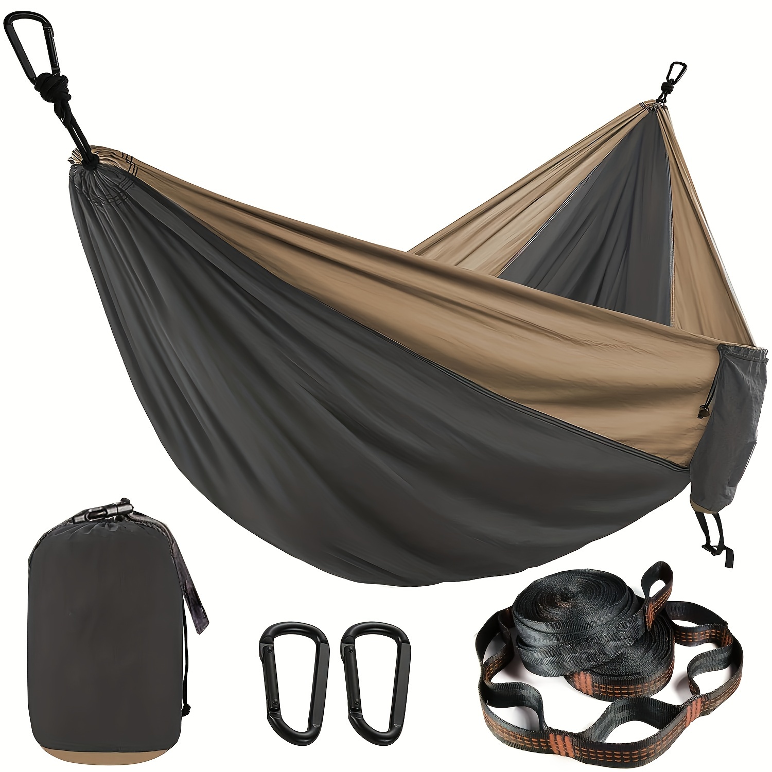 

1pc, Camping Hammock, 2-person Hammock With Hammock Straps And Black Carabiners, Ideal For Outdoor Travel, Portable With Carry Bag