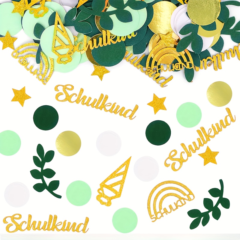 100pcs Of Decorations For Back-to-school On Tables - Featuring Stars, , , And Cursive Letters Spelling 'schulkund' For Classrooms, Parties, And Table Decor, Including Large Decorations