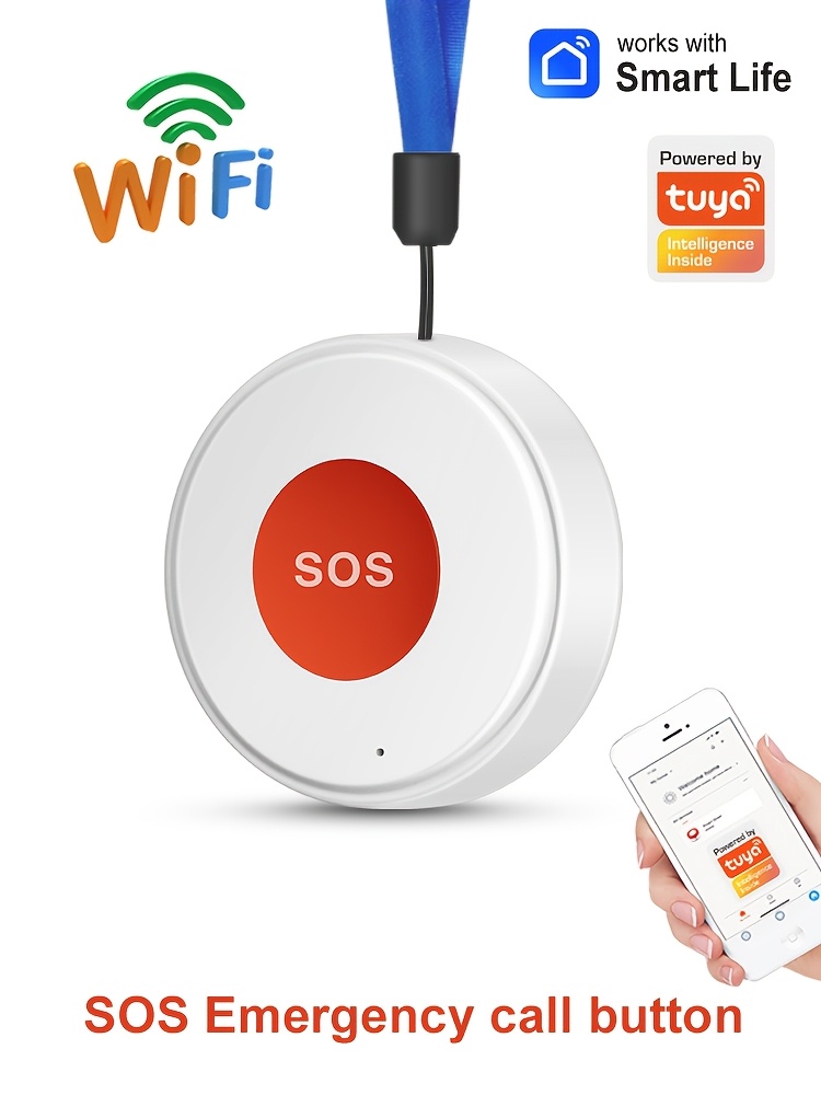 WiFi SOS-knop Slim Huis Noodalarmapparaat Werkt met Tuya Smart Life APP Veiligheidsalarm voor Ouderen en Kinderen APP Bewaking op Afstand