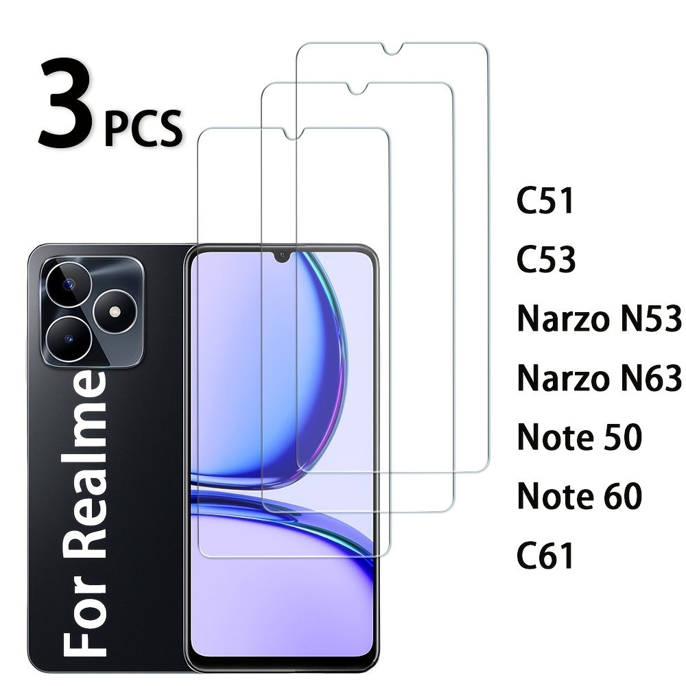 

3-Pack Protecteur d'écran en verre trempé pour Realme C51/C53, N53/ N63, Note 50/Note 60/C61 - , Surface , Haute , aux rayures, Cadeau pour les vacances