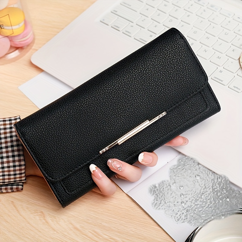 Image of Women's Wallet New Long Three-fold Bag Women's Fashion Small Fresh Large Capacity Multi-card Money Clip Lychee Grain Trendy