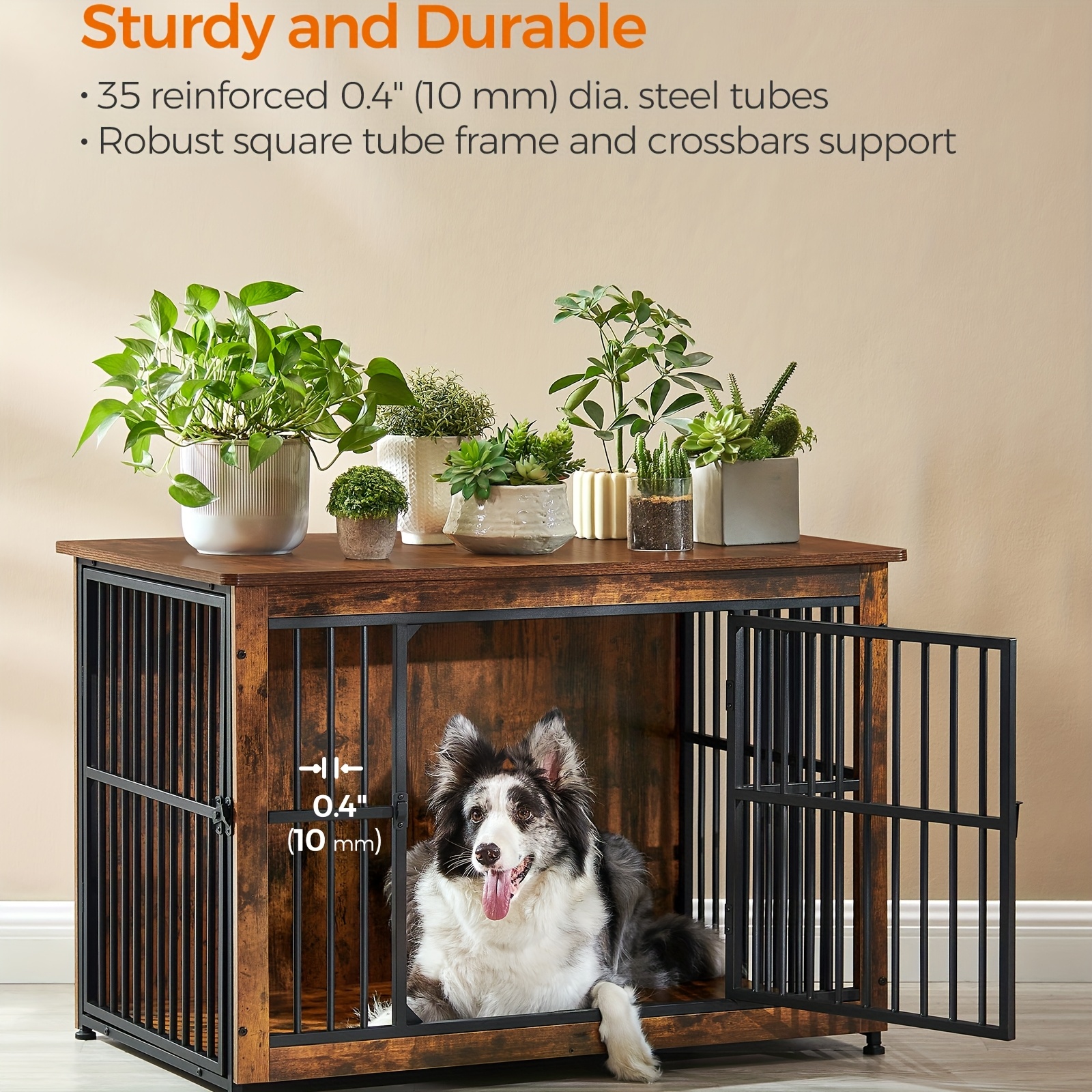 TEMU Meuble Cage pour Chien, Table d'Appoint Latérale, Caisse Moderne pour Chiens d'Intérieur Jusqu'à 70 Lb, Cage Robuste avec Base Fermée, Maison
