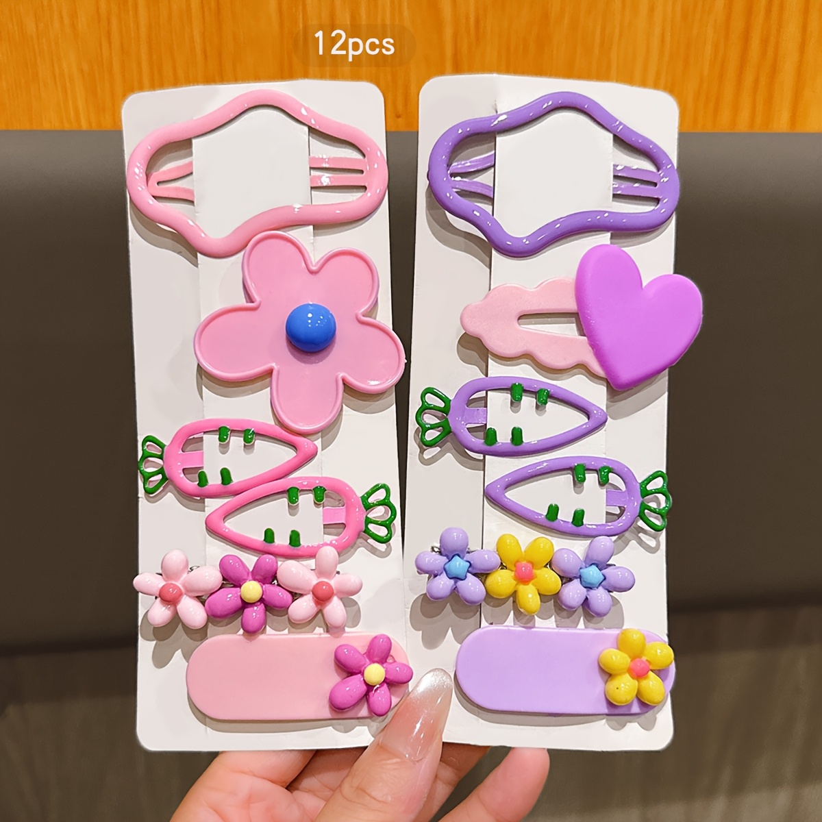 TEMU 12 Sweet-style Colorful Hair Clips, Korean-style Bb Clips, Suitable For Daily Use As Hair Accessories
