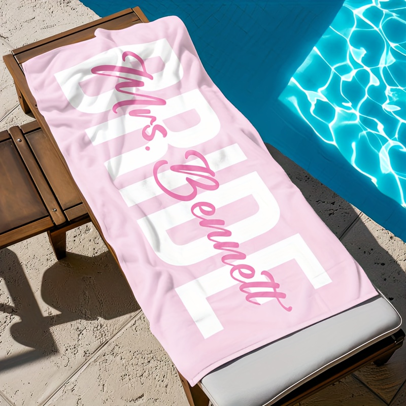TEMU Serviette de plage personnalisée pour mariée avec nom, serviette de plage de mariée personnalisée, serviette de plage de mariage, cadeau