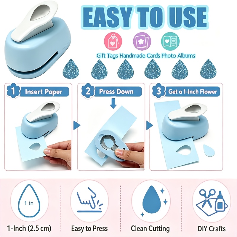 TEMU 1pc 1 Inch Teardrop Punch Tool With Lever Action - Manual Handheld Paper Punch Suitable For Scrapbooking, Card Making, Journaling, Diy Crafts,