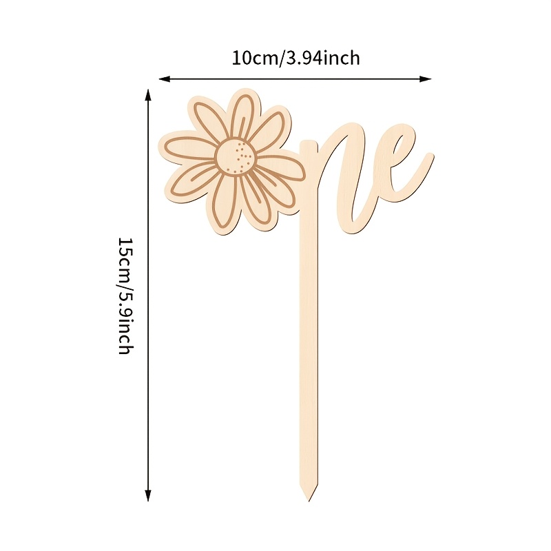Image of 1pc Woodem Flower Cake Topper 1st Birthday Cake Decorating Supplies For 1 Birthday Party Decorations Birthday Themed 1 Cake Pick Wood Flower Cake Accessories