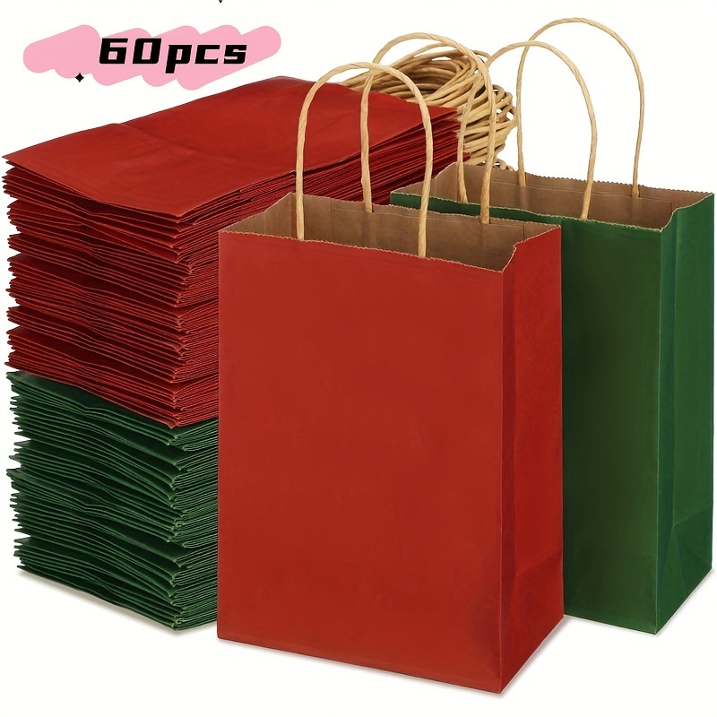 

60- Red & Christmas Gift Bags, Kraft Handles, Diy Favors, Gift Bags, , Retail Display