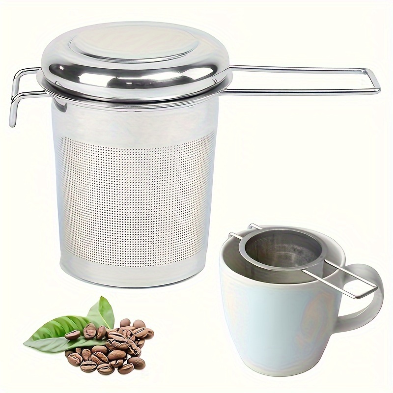 Infusor de té, filtros de malla fina más empinados de acero inoxidable,  colador de té de gran capacidad con mango y tapa plegables, colgar en  teteras