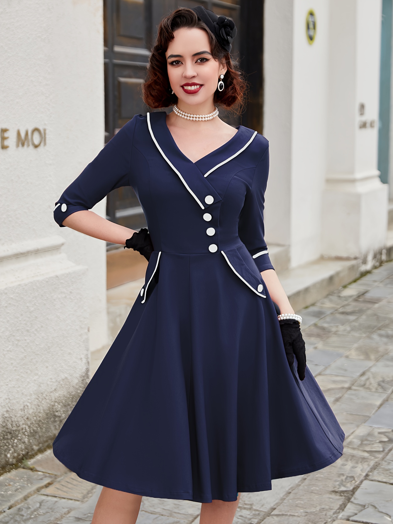 blue contrast dress French Connection Azra Twill Mini Dress main image 0