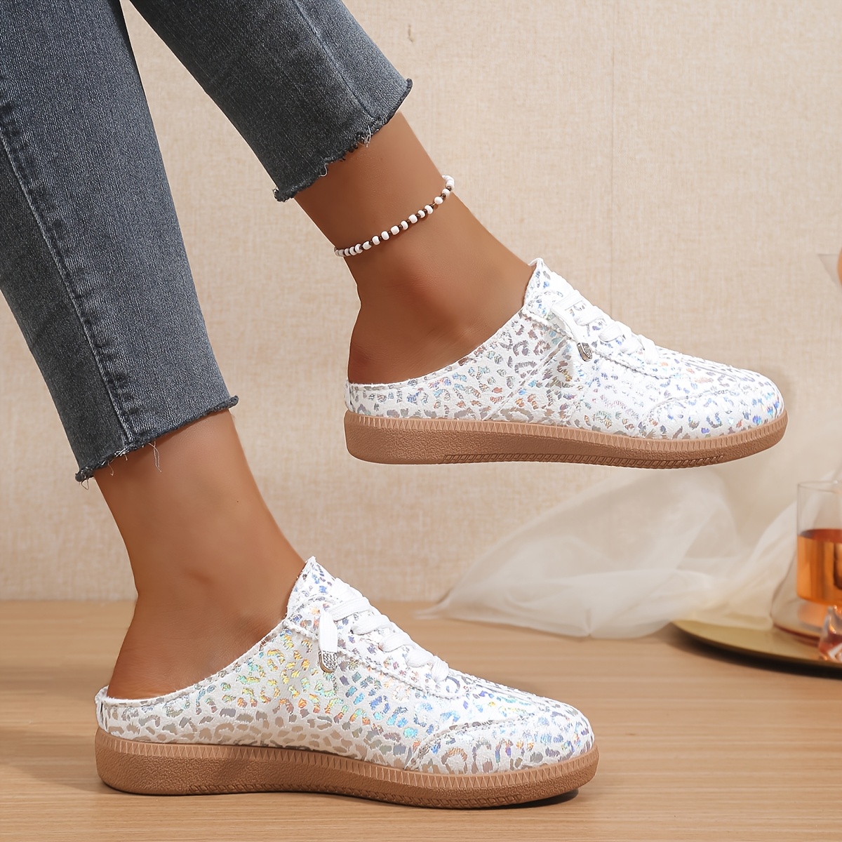 TEMU Women's Casual Sneakers, Slip- Design. Patterned Fabric. Stylish, Breathable, And Comfortable, Versatile For Parties And Walking, Women Shoes