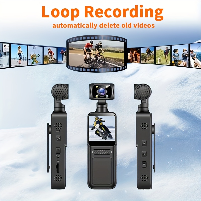 Caméra vidéo portable 1080P FHD avec écran couleur de 1,33 pouce, chargement USB et capacité de rotation à 270°. Cette caméra de sport de poche stabilisée est idéale pour capturer les moments de la vie, les voyages, le vlogging et le streaming en direct.