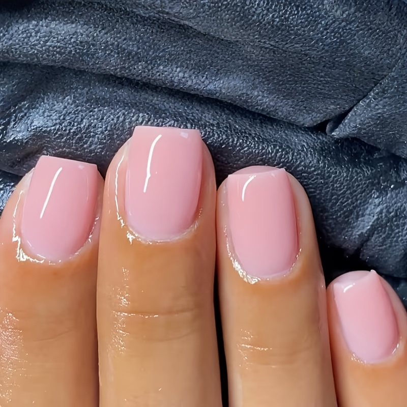 TEMU 50pcs Pack (48pcs Wearable Armor And 1pc Scrubber And 1pc Jelly Glue) Medium Size Pink Short Square Fake Nails Wearable Nail - Aesthetic Elegant