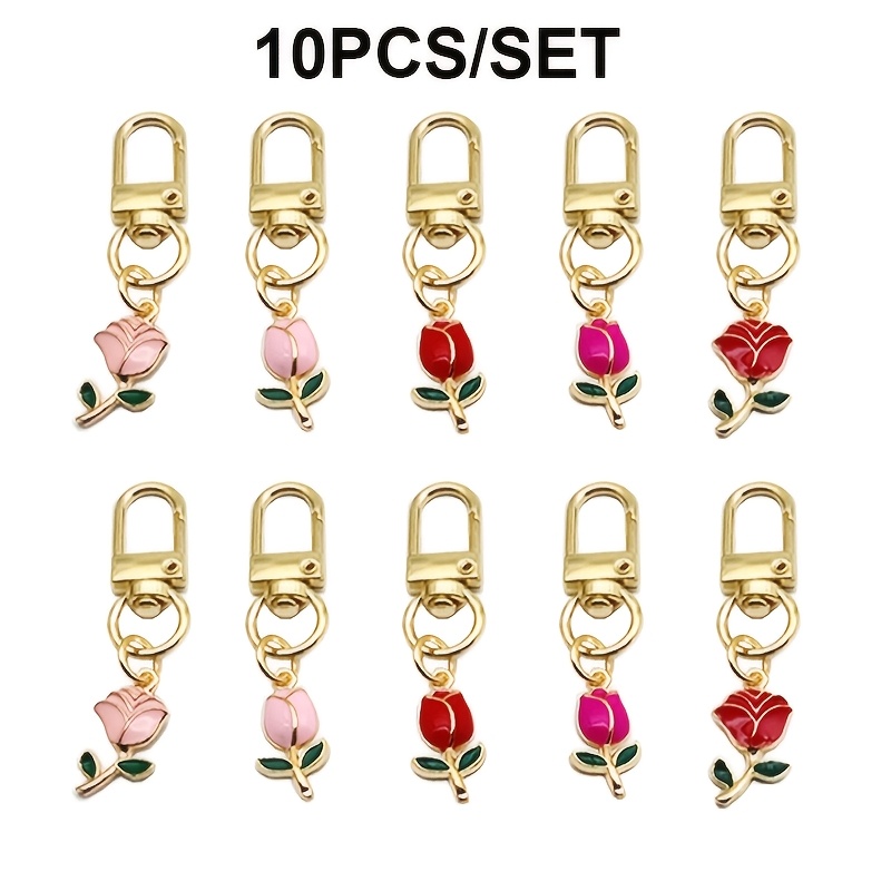 Image of 10pcs/set, Rose Flower Keychain, Couple Key Ring, Alloy Oil Ladies Bag And Key Additions, Best Gift For Couples On Valentine's Day/birthday