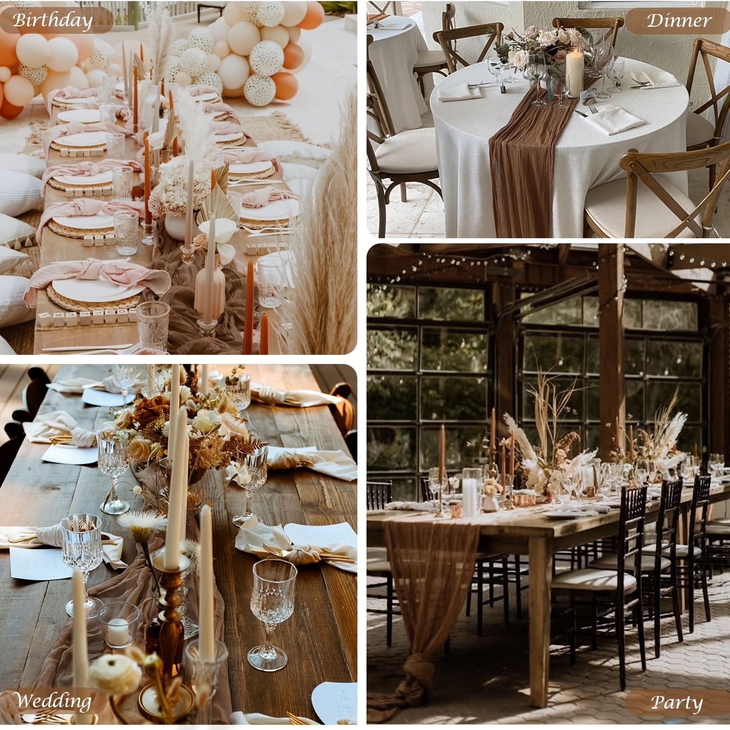 TEMU 3pcs Cheesecloth Table Runner, 35x118 Inches, Rustic Style Coffee Table Runner, Bohemian Cheesecloth Sheer Runner, Gauze Table Runner, Suitable