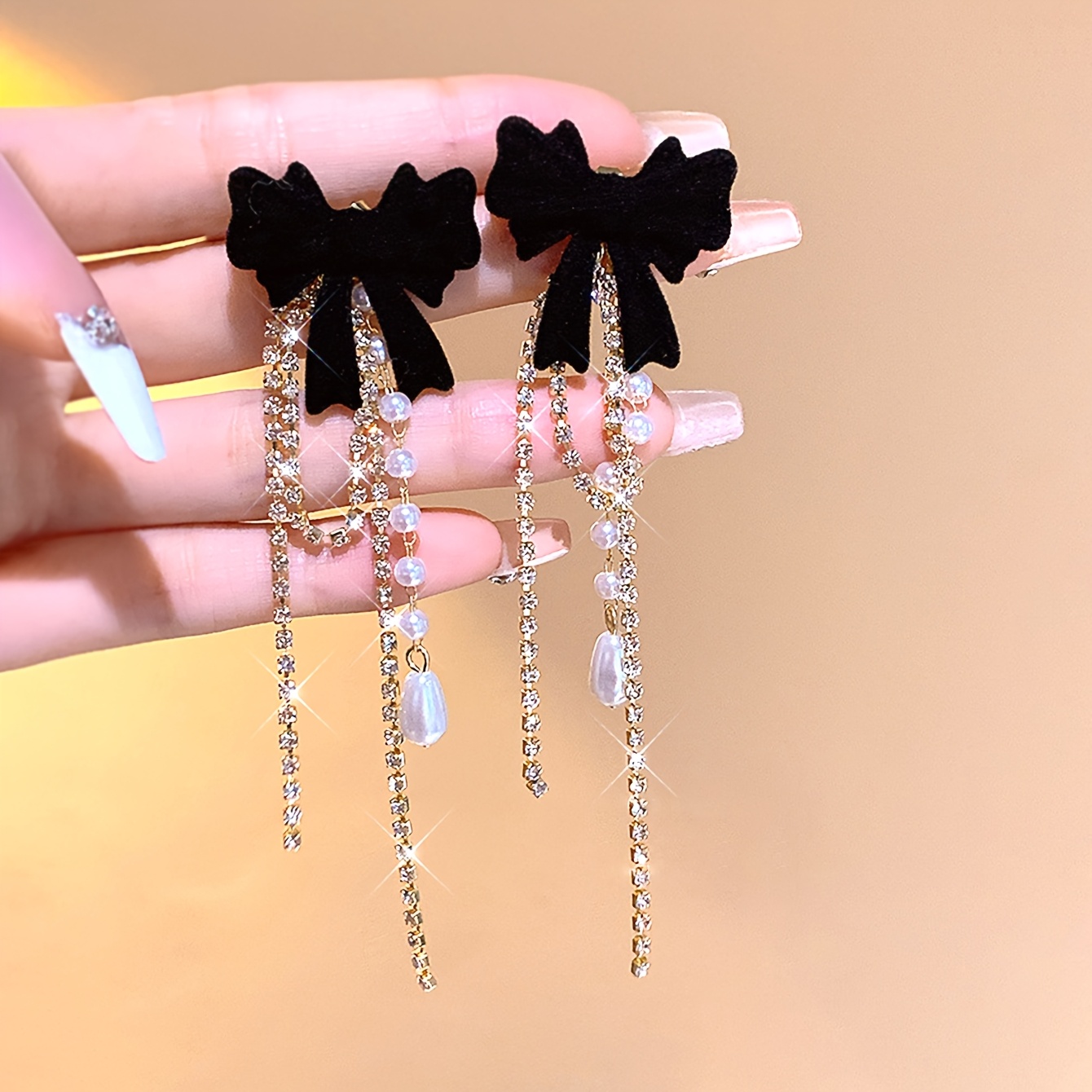 

1 Pair Vintage Bow Tassel Earrings, Alloy With Copper Post, Embellished, Daily & Party Wear, Accessory