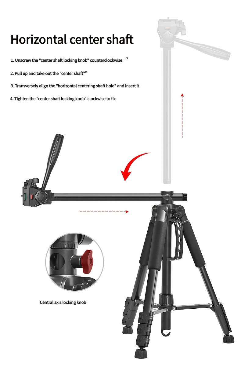 treppiede orizzontale professionale per barra, altezza 183 cm, portatile   da riporre, peso 1,5 kg.   per fotocamere e live streaming con una stabile capacità di carico di 3 kg. fornito con una borsa per il trasporto e supporta macro shot sopraelevati. realizzato in   ferro p Dettagli dell'articolo 3
