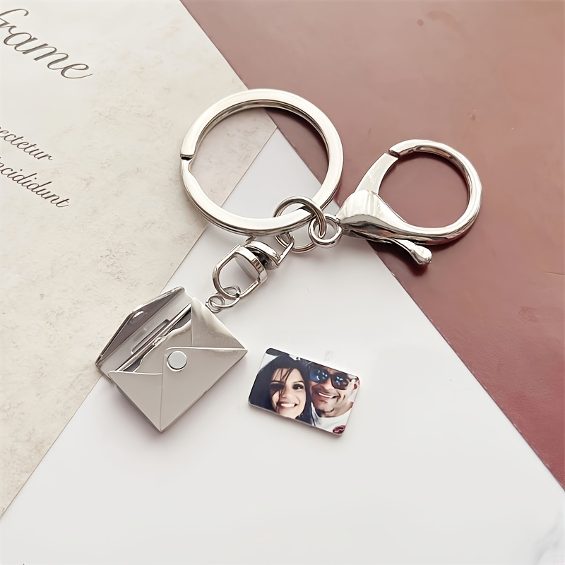 TEMU Personalized Stainless Steel Photo Envelope Love Letter Shaped Keychain Custom Picture Pendant Valentine's Day Women Christmas Gift