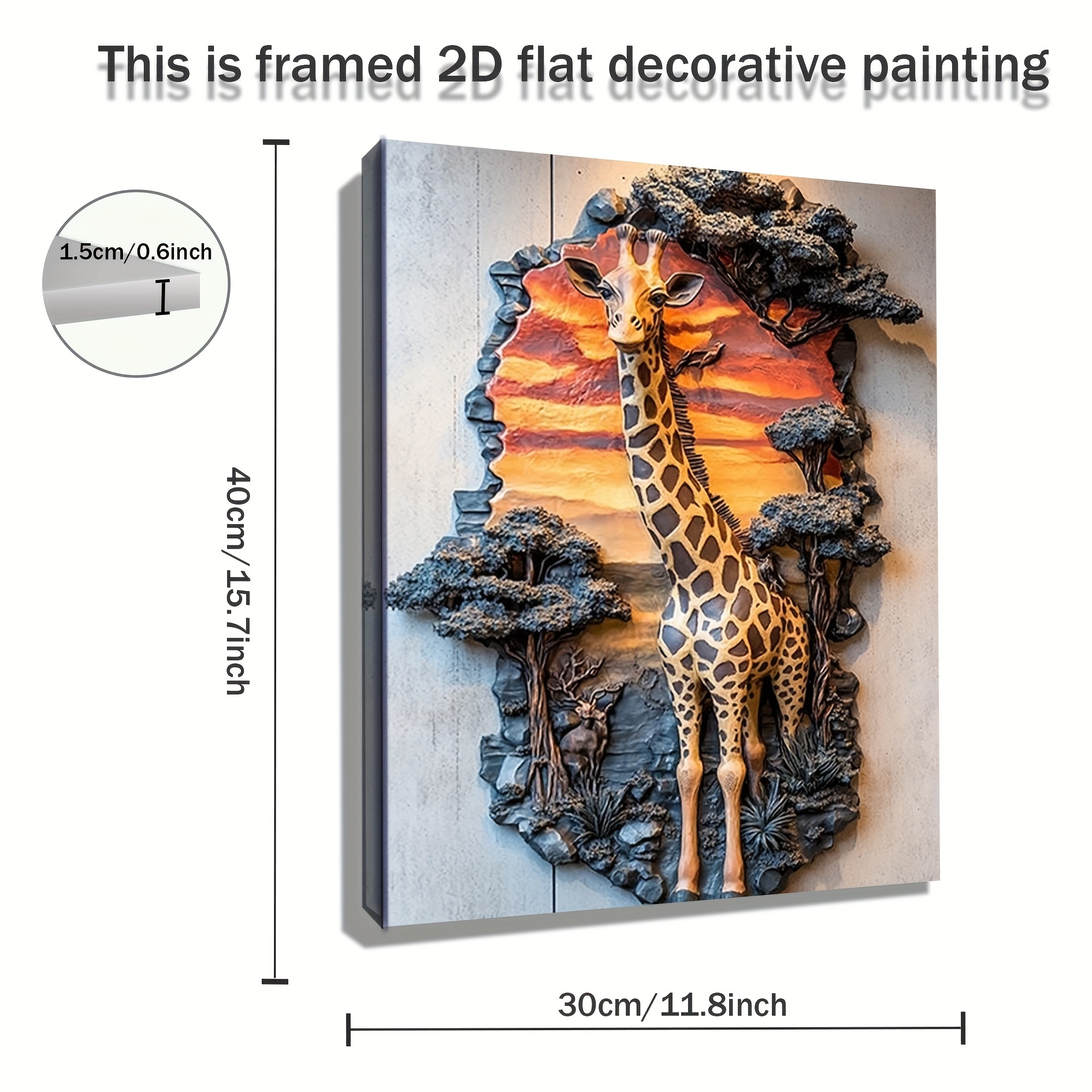 E-shop 2D Flach, 1 Stück Extra Große Giraffen-Wandkunst – Afrikanische -Malerei mit strukturierten Giraffen & Bäumen, Vintage Wildtier-Deko für