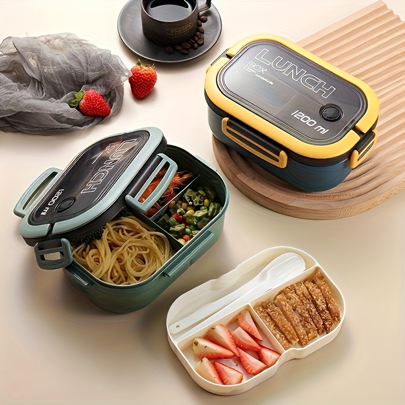 2 tier portable lunch box with spoon fork microwave safe bpa free plastic food container for teens office workers ideal for school classroom canteen use home kitchen supplies back to   details 2