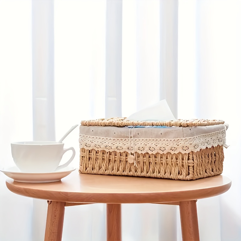 creative woven tissue paper storage box hand woven grass woven tissue paper box portable napkin storage box suitable for home and office   Product details 2